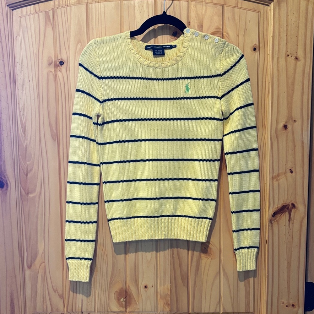 Ralph Lauren Yellow and Black Striped Crew Neck Sweater